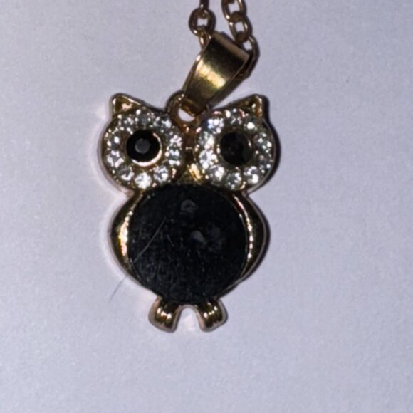19" Rose Gold Plated Onyx and Cz. Owl Necklace - Picture 11 of 13